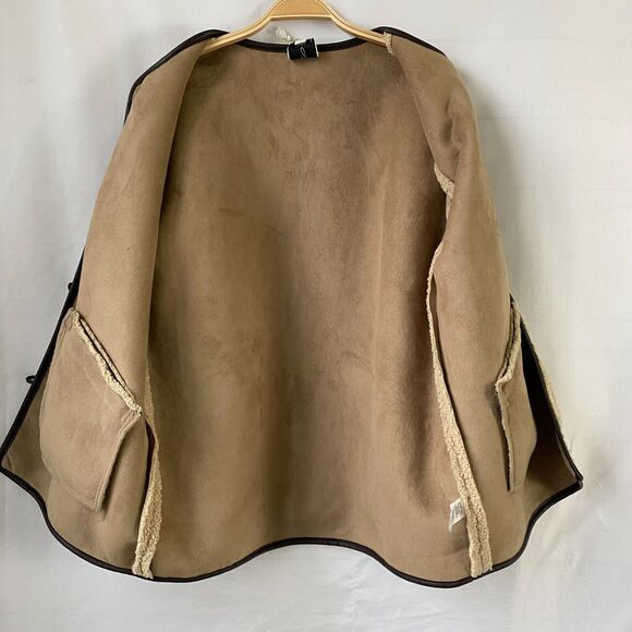 joie Sherpa Duffle Coat Jacket Women L Beige Shearling Faux Fur Boxy Barn Chore - Picture 4 of 12